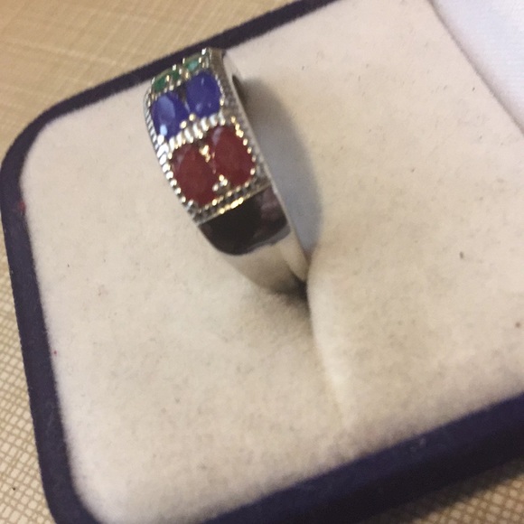 Astonishing raw sapphire ruby emerald band ring - Picture 4 of 8